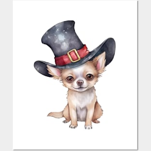 Watercolor Chihuahua Dog in Magic Hat Posters and Art